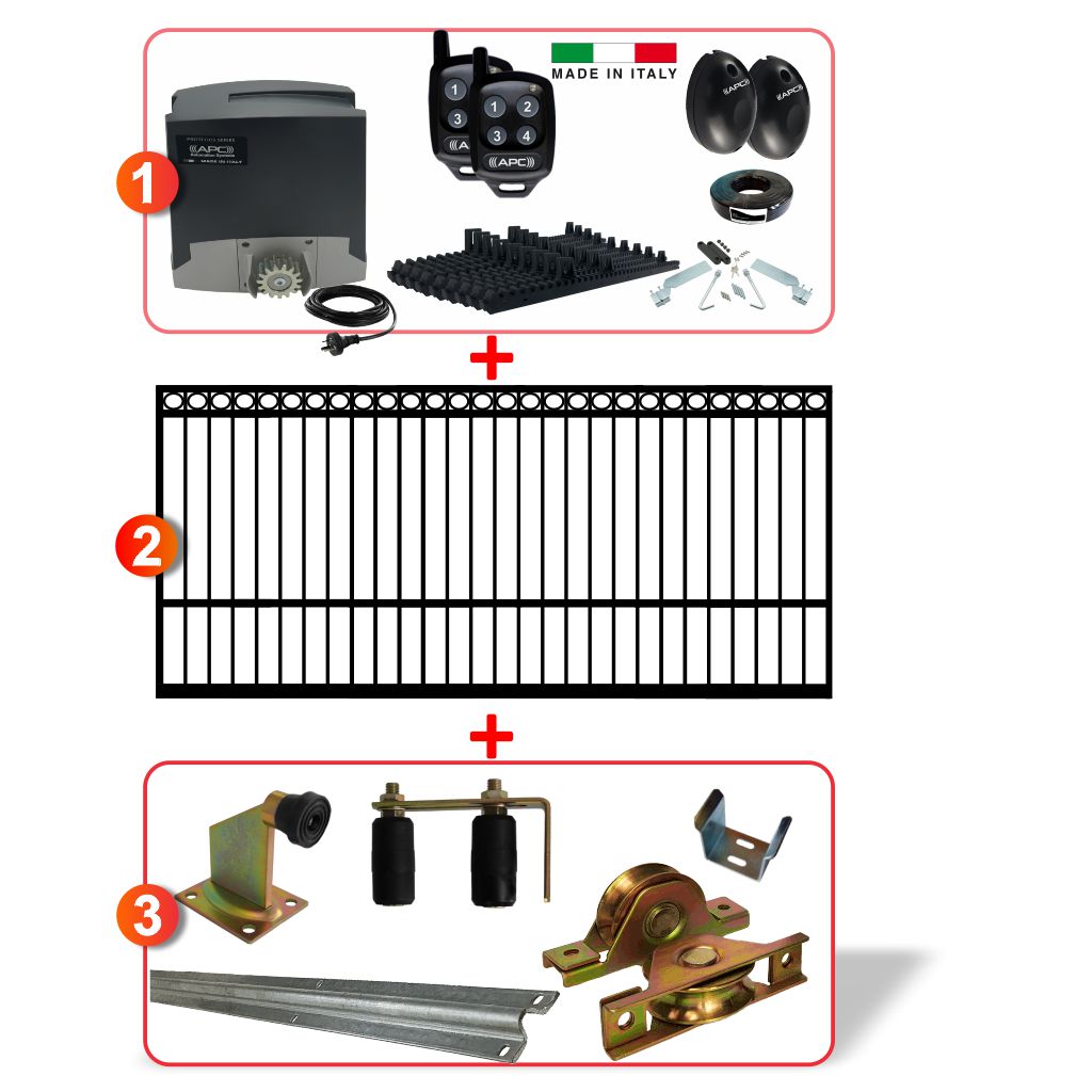 4m Ring Top Gate Including Gate Hardware and Heavy Duty 500kg Sliding Gate Opener System